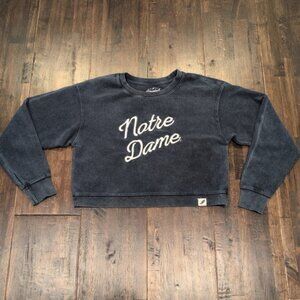 Notre Dame Velour Ribbed Cropped Sweatshirt Womens M Blue White Embroidered Boxy